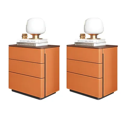 Modern Faux Leather Wood Top Drawers Nightstand Image - 28