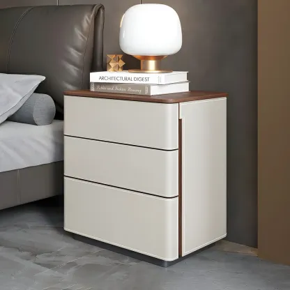 Modern Faux Leather Wood Top Drawers Nightstand Image - 29