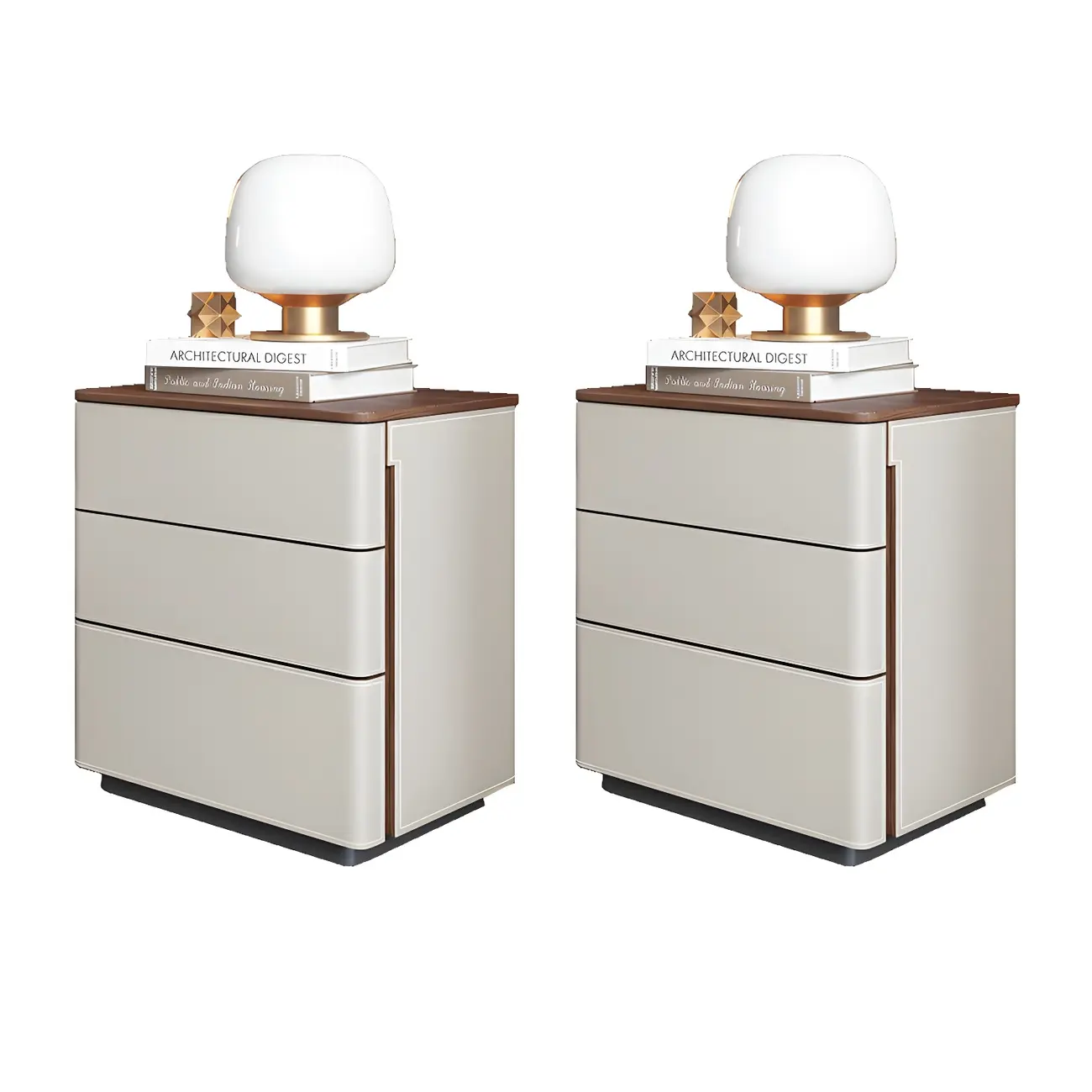 Modern Faux Leather Wood Top Drawers Nightstand Image - 30 | homeyfad