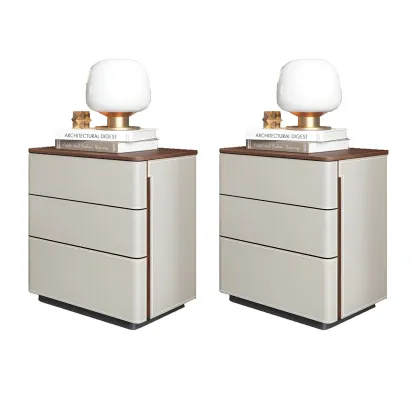 Modern Faux Leather Wood Top Drawers Nightstand Image - 30
