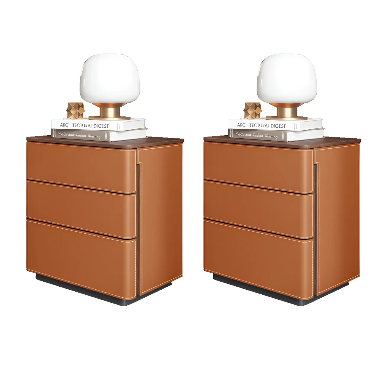 Modern Faux Leather Wood Top Drawers Nightstand Image - 32 | homeyfad
