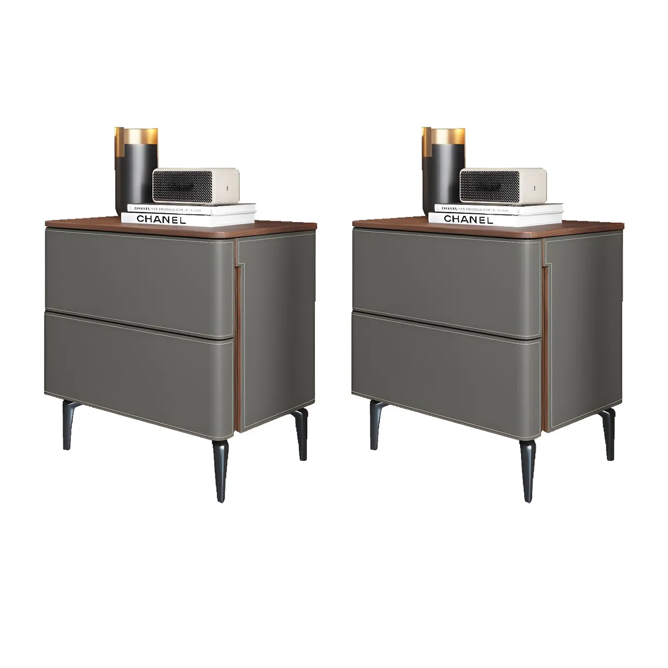 Modern Faux Leather Wood Top Drawers Nightstand Image - 34 | homeyfad