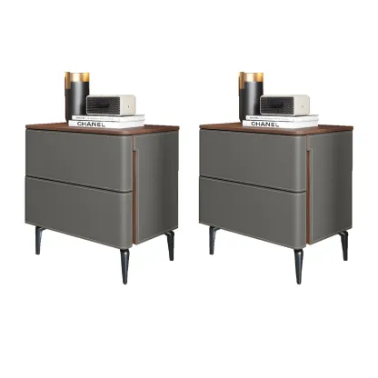 Modern Faux Leather Wood Top Drawers Nightstand Image - 34
