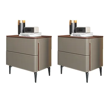 Modern Faux Leather Wood Top Drawers Nightstand Image - 36