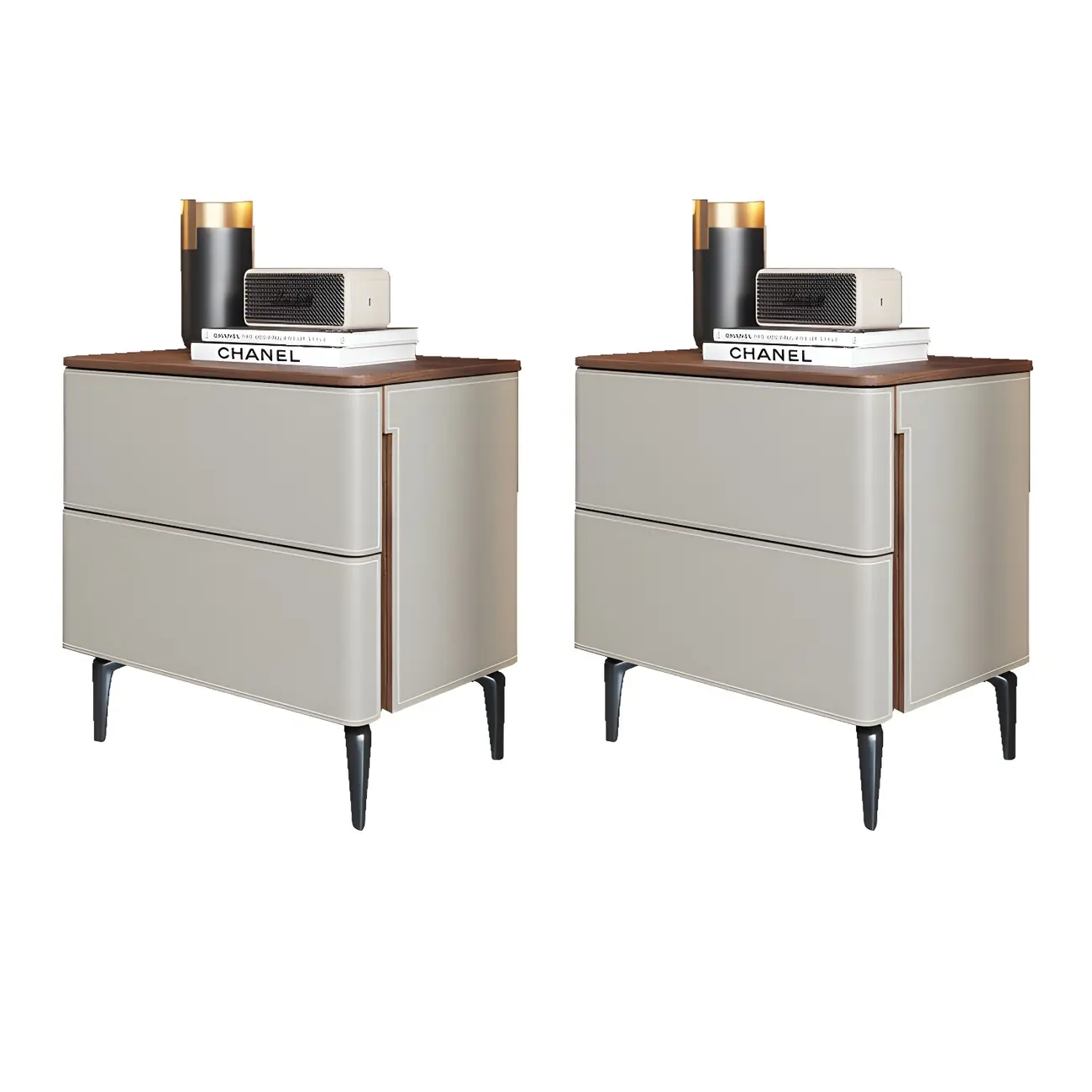 Modern Faux Leather Wood Top Drawers Nightstand Image - 38 | homeyfad