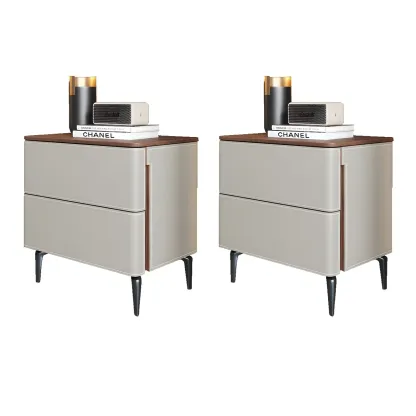Modern Faux Leather Wood Top Drawers Nightstand Image - 38