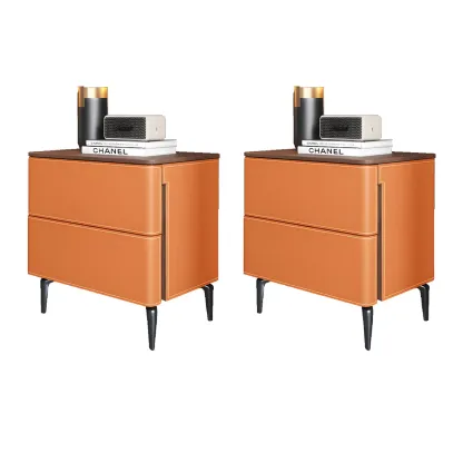 Modern Faux Leather Wood Top Drawers Nightstand Image - 40