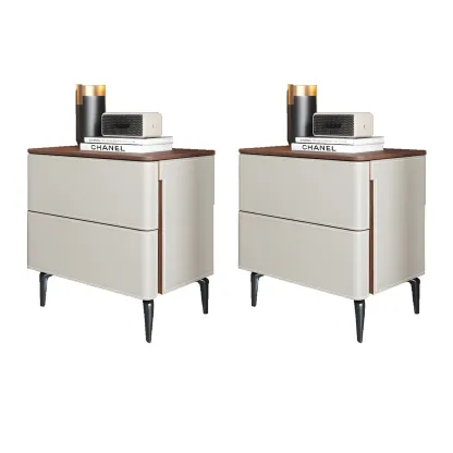 Modern Faux Leather Wood Top Drawers Nightstand Image - 42