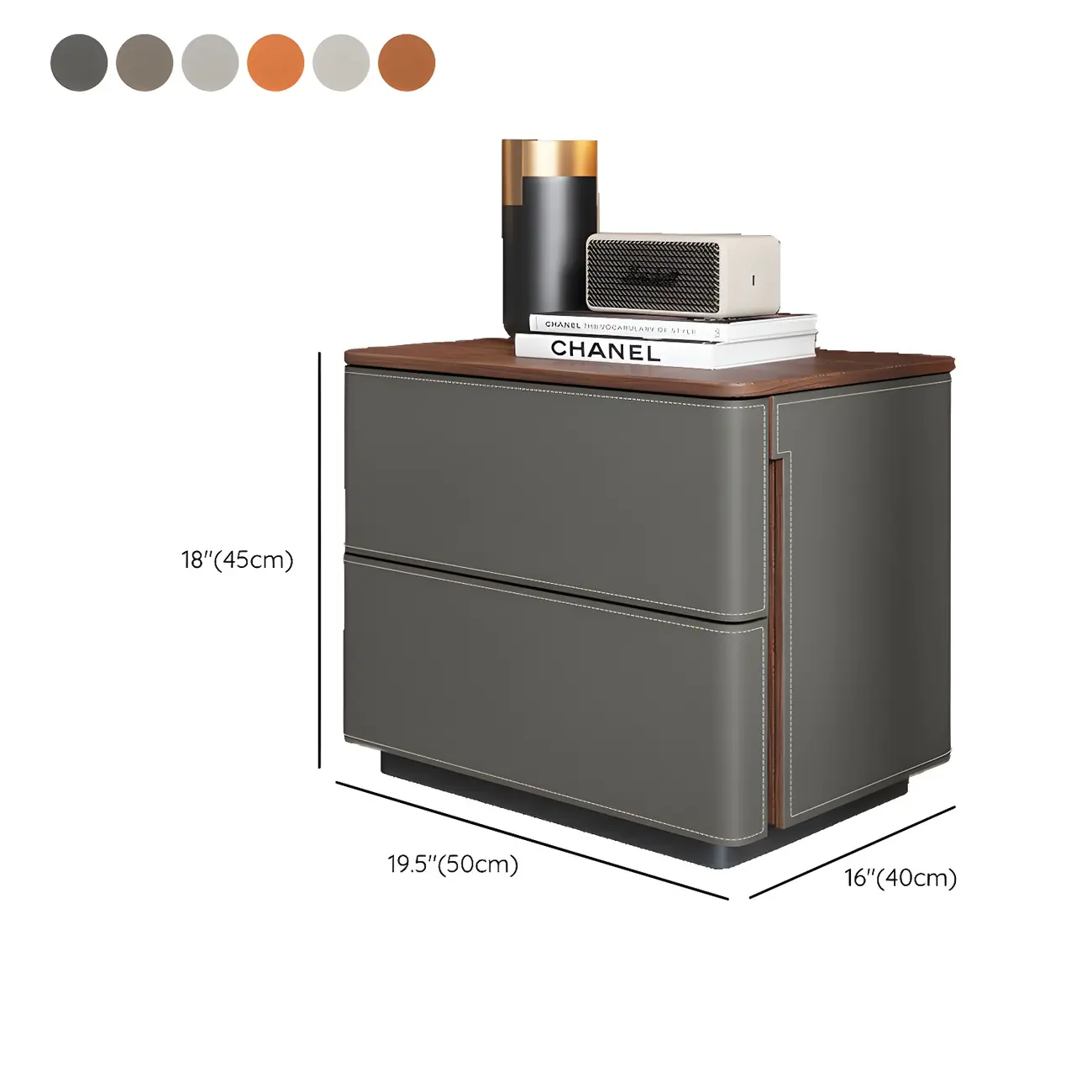 Modern Faux Leather Wood Top Drawers Nightstand #size | homeyfad