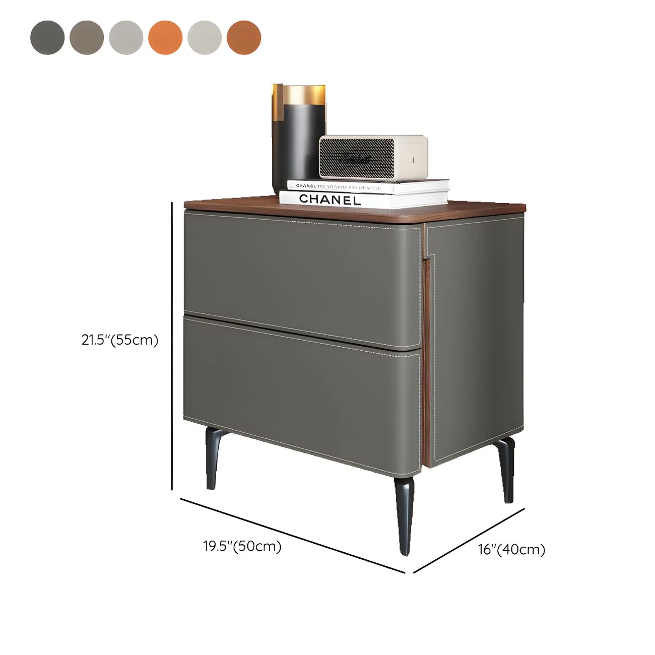Modern Faux Leather Wood Top Drawers Nightstand Image - 46 | homeyfad