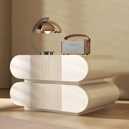 Modern Wood Striped White 2-Drawer Nightstand Image - 1