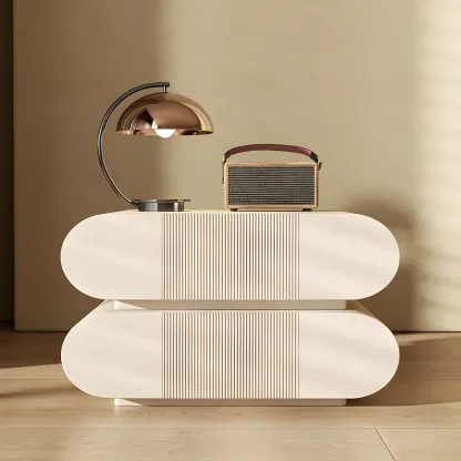 Modern Wood Striped White 2-Drawer Nightstand Image - 3