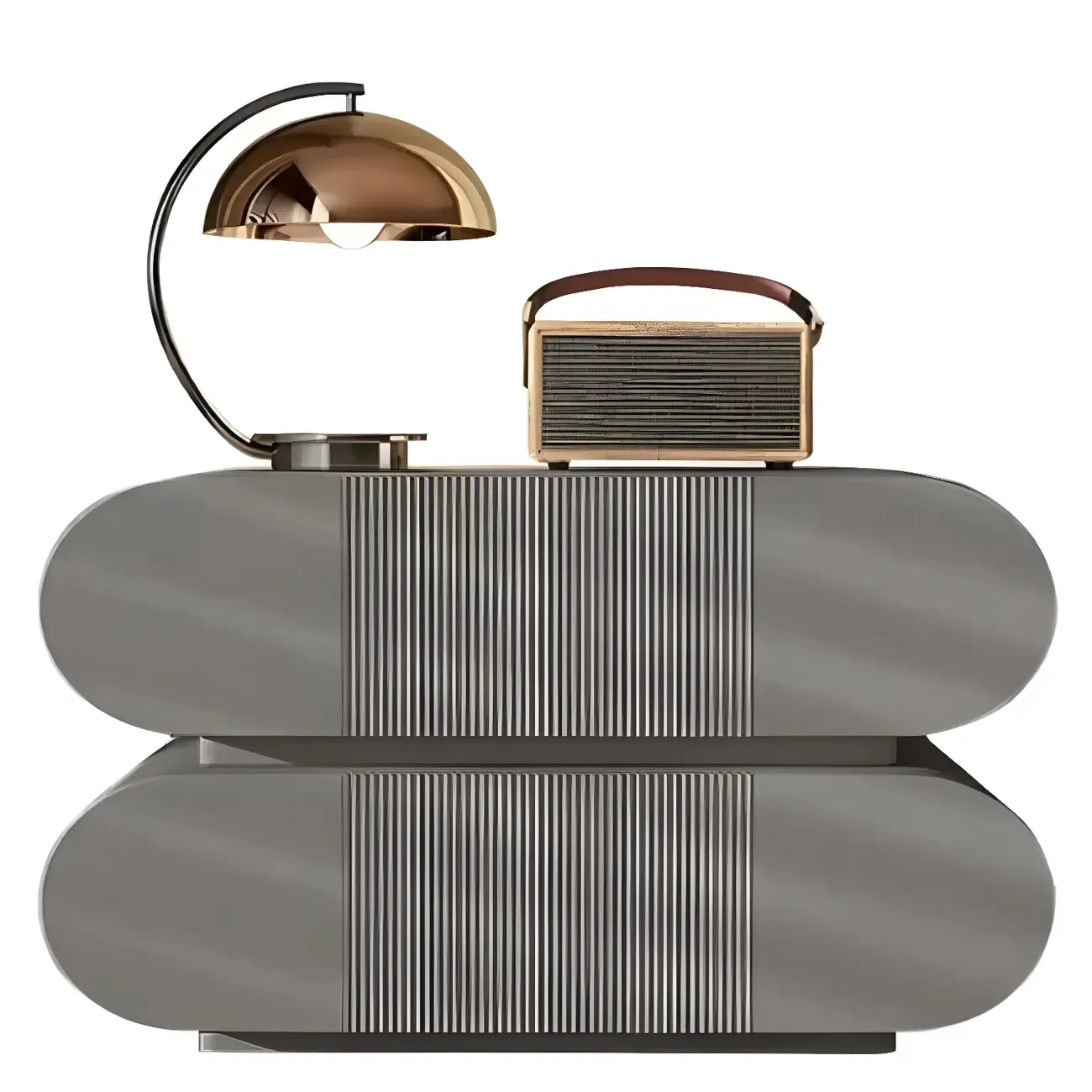 Modern Wood Striped White 2-Drawer Nightstand Image - 12