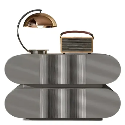 Modern Wood Striped White 2-Drawer Nightstand Image - 12