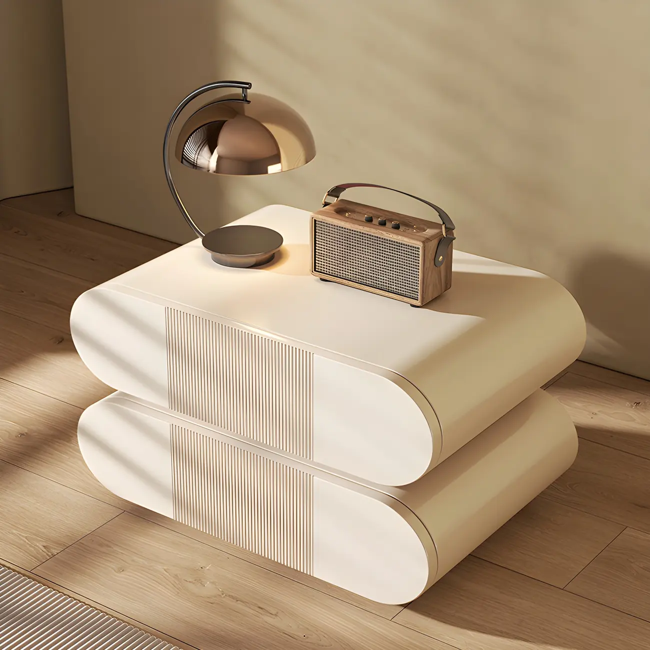 Modern Wood Striped White 2-Drawer Nightstand Image - 2 | homeyfad