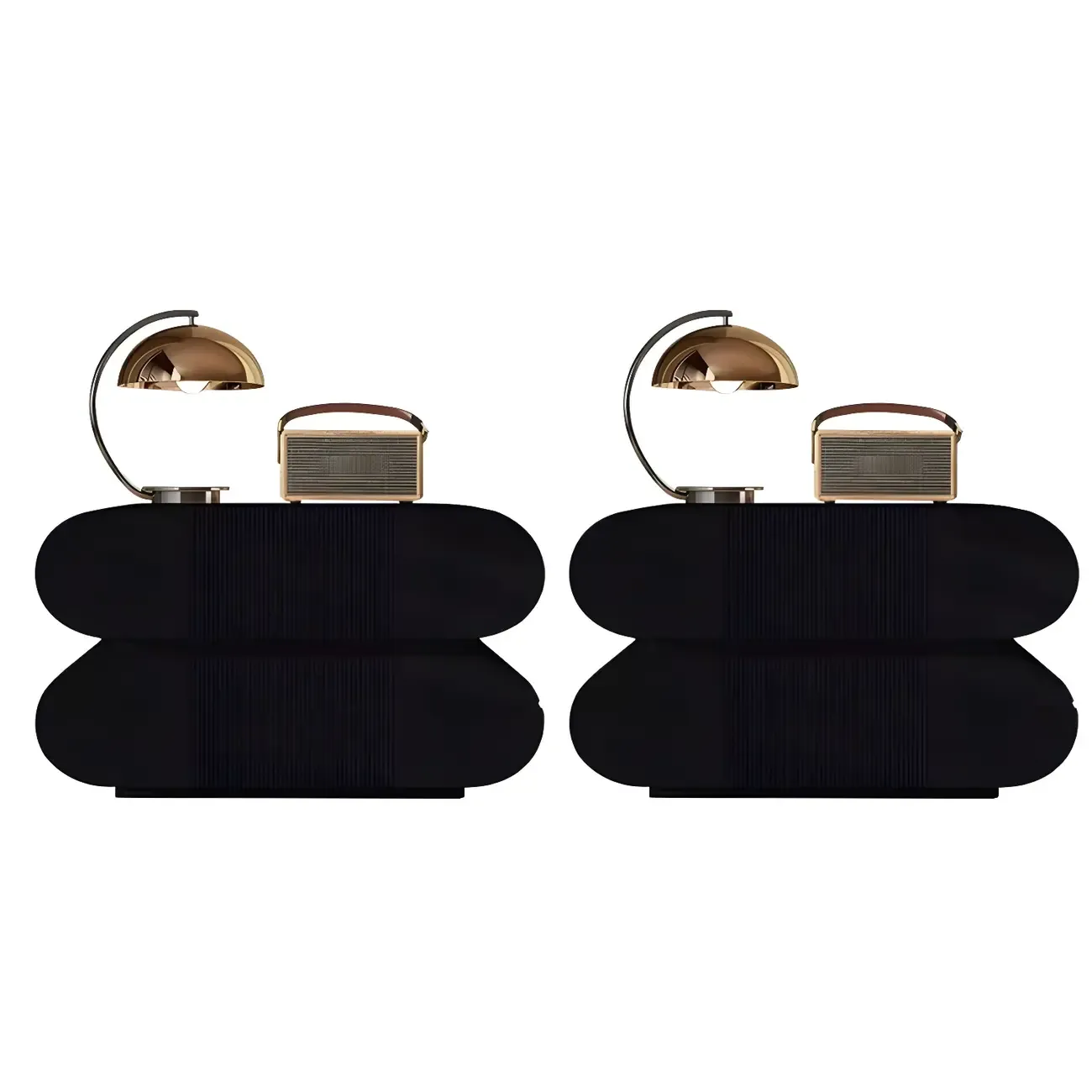 Modern Wood Striped White 2-Drawer Nightstand Image - 8