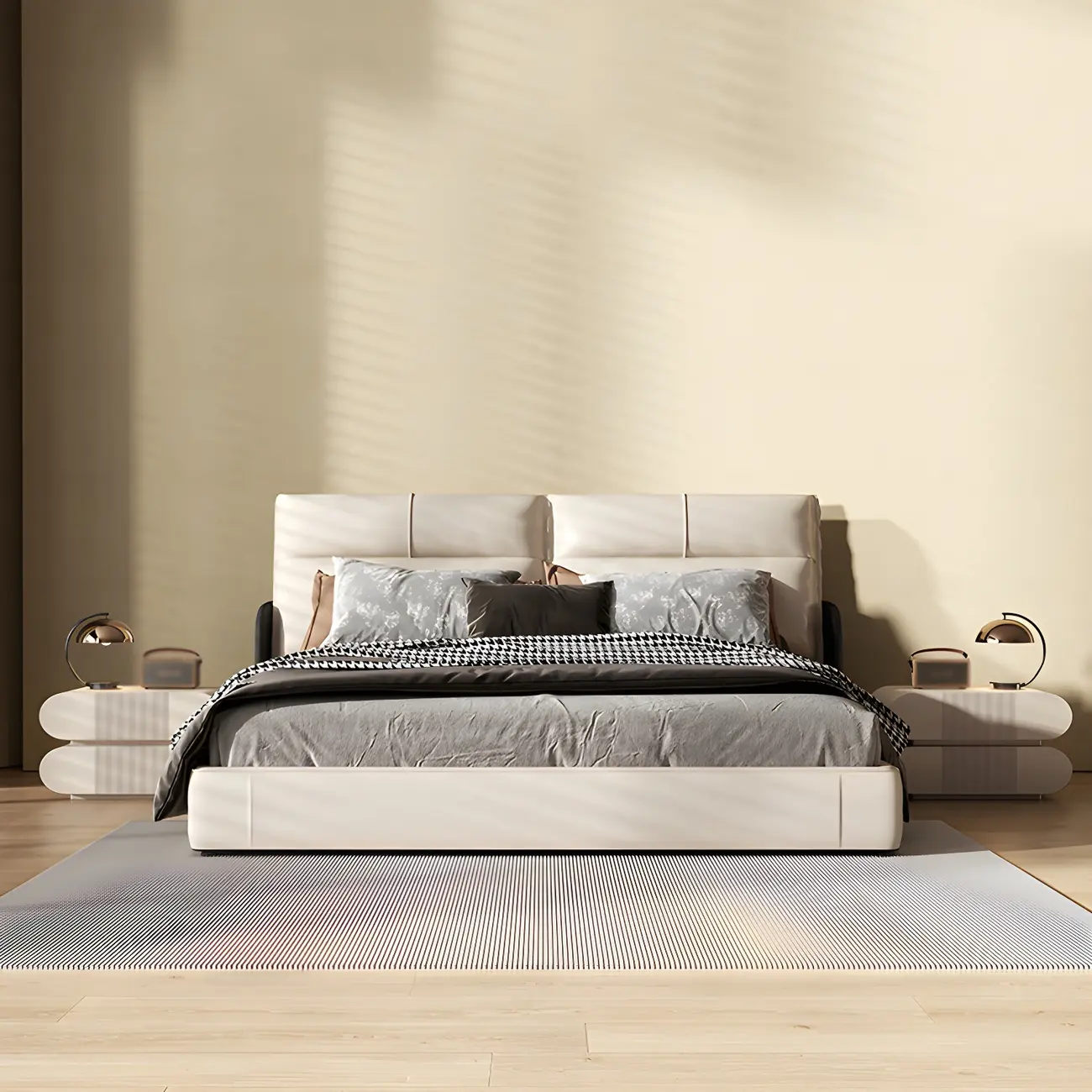 Modern Wood Striped White 2-Drawer Nightstand Image - 4 | homeyfad