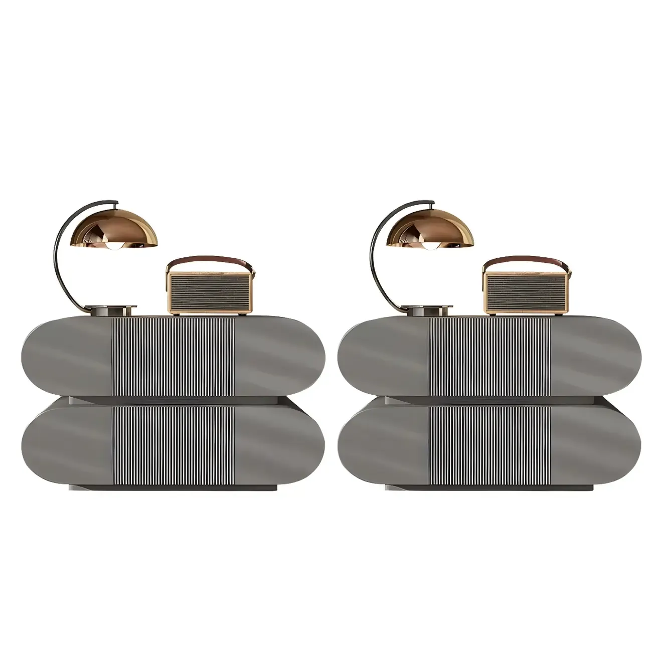 Modern Wood Striped White 2-Drawer Nightstand Image - 9