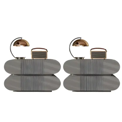 Modern Wood Striped White 2-Drawer Nightstand Image - 9