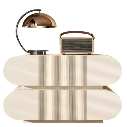 Modern Wood Striped White 2-Drawer Nightstand Image - 15