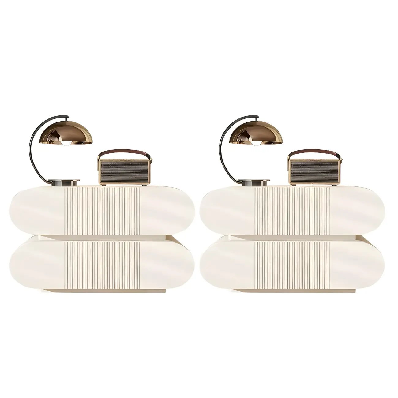 Modern Wood Striped White 2-Drawer Nightstand Image - 10 | homeyfad