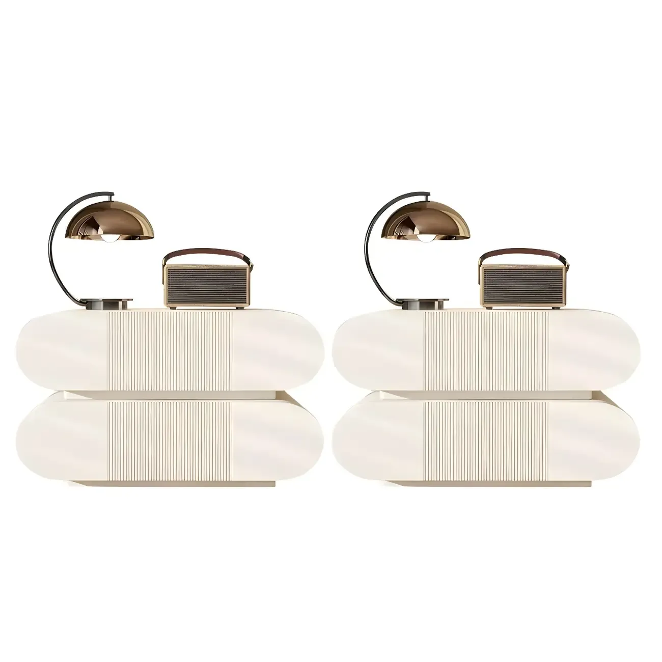 Modern Wood Striped White 2-Drawer Nightstand Image - 10