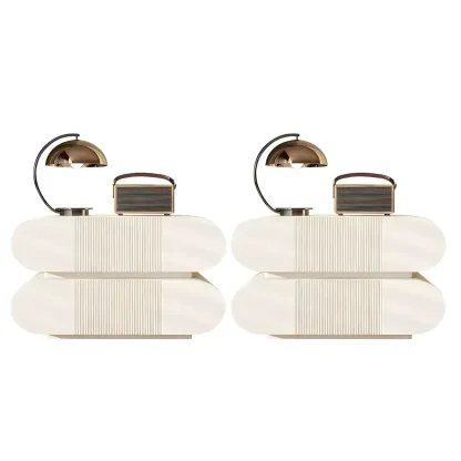 Modern Wood Striped White 2-Drawer Nightstand Image - 10