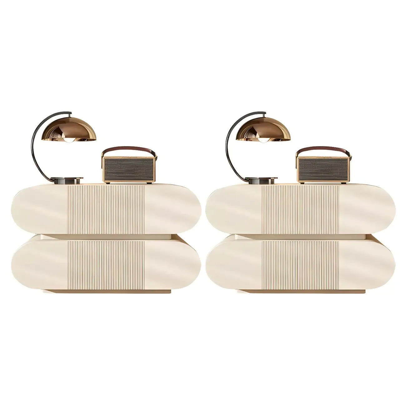 Modern Wood Striped White 2-Drawer Nightstand Image - 11