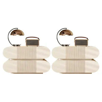 Modern Wood Striped White 2-Drawer Nightstand Image - 11