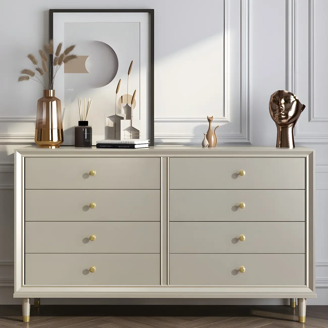 Modern Wooden Dresser with Gold Handles for Bedroom Image - 1