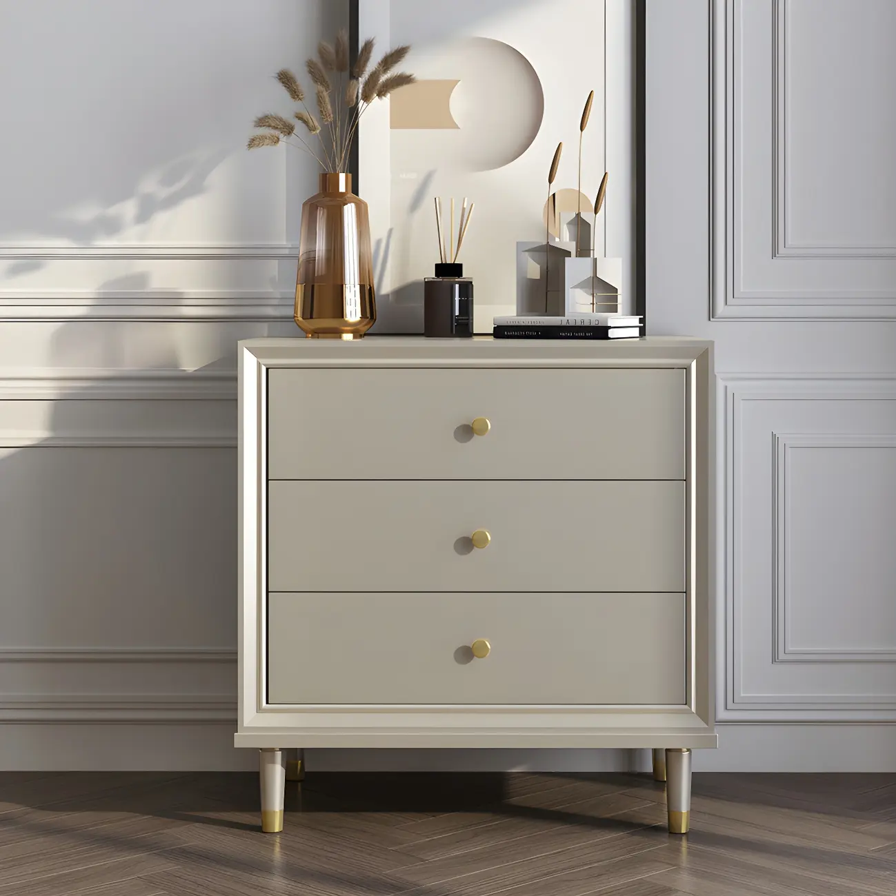 Modern Wooden Dresser with Gold Handles for Bedroom Image - 2 | homeyfad