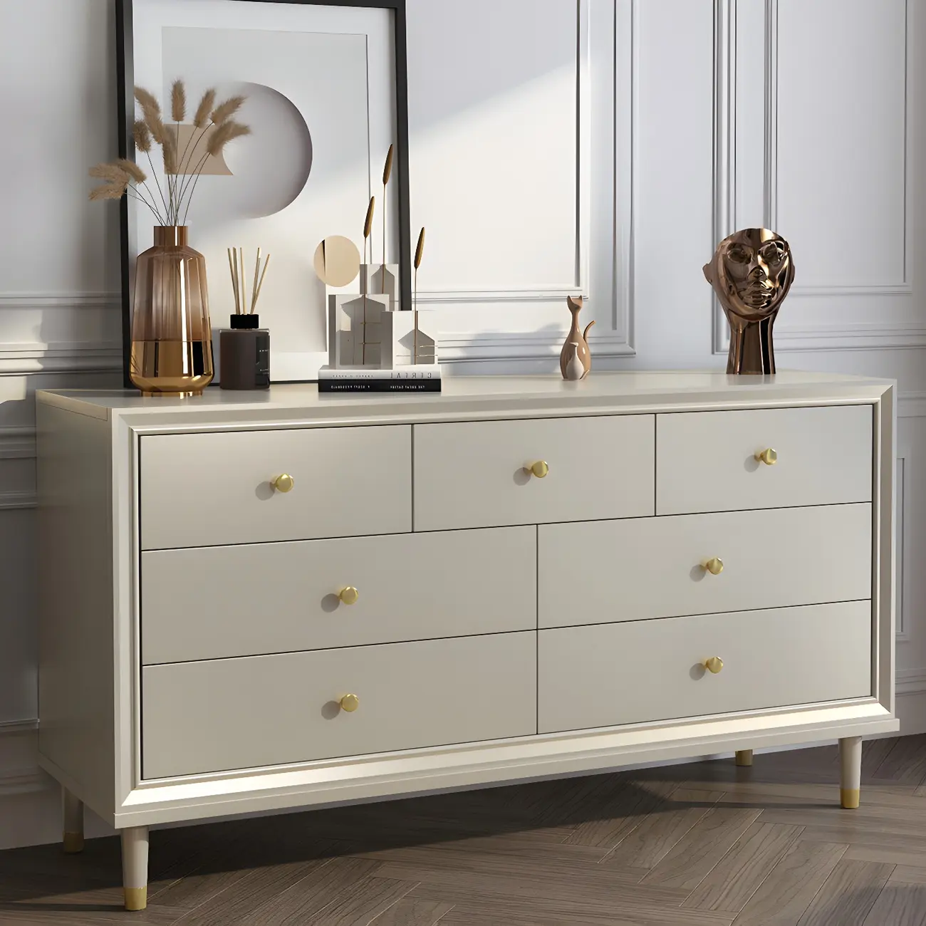 Modern Wooden Dresser with Gold Handles for Bedroom Image - 3 | homeyfad
