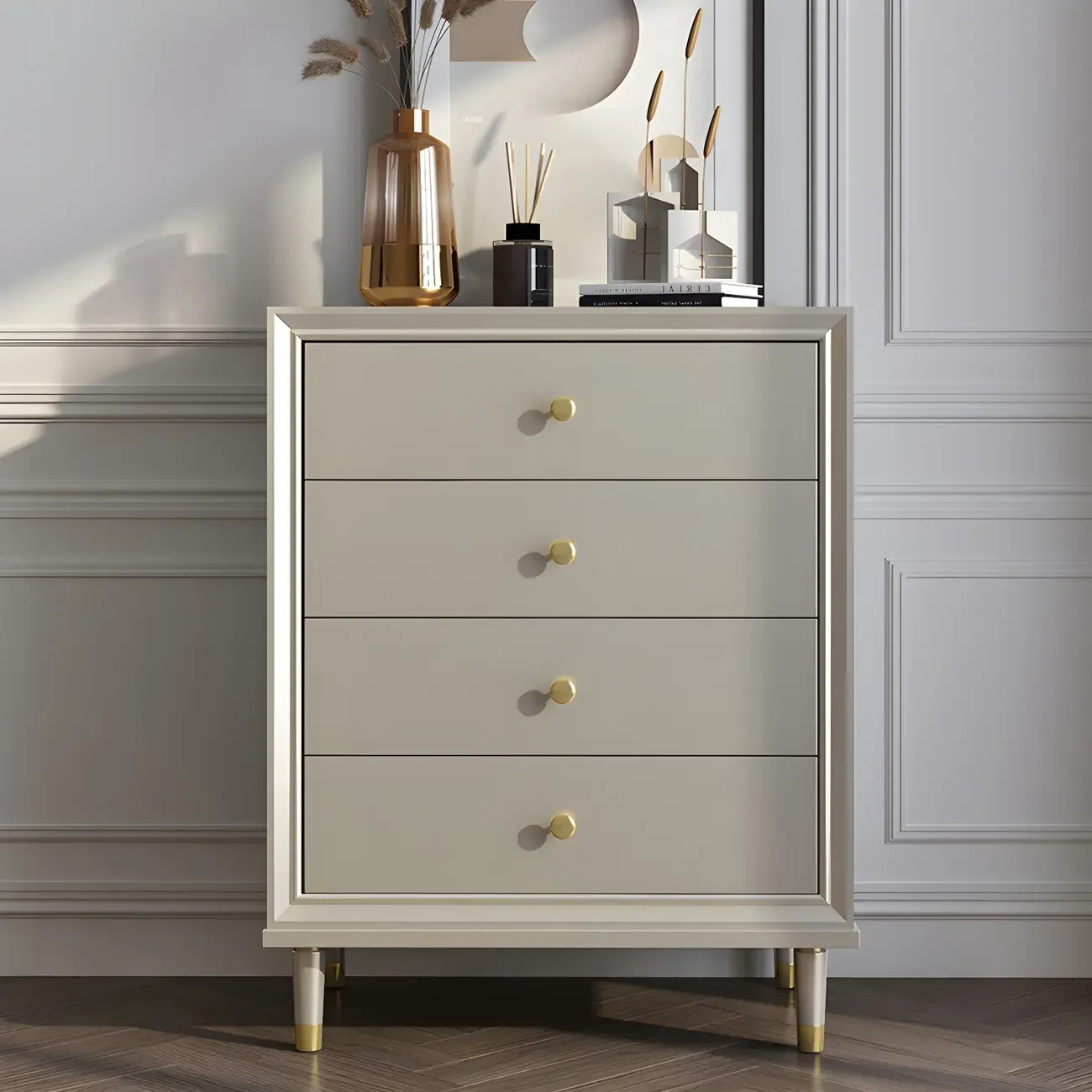 Modern Wooden Dresser with Gold Handles for Bedroom Image - 4