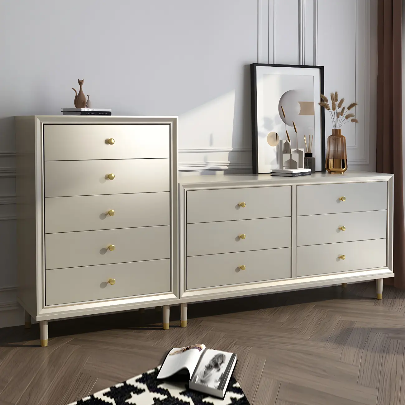 Modern Wooden Dresser with Gold Handles for Bedroom Image - 6 | homeyfad