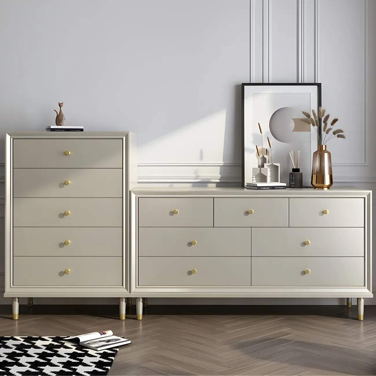 Modern Wooden Dresser with Gold Handles for Bedroom Image - 7
