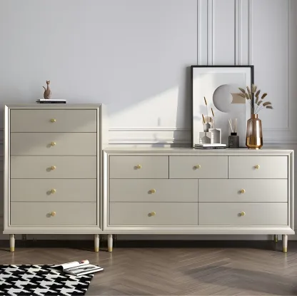 Modern Wooden Dresser with Gold Handles for Bedroom Image - 7