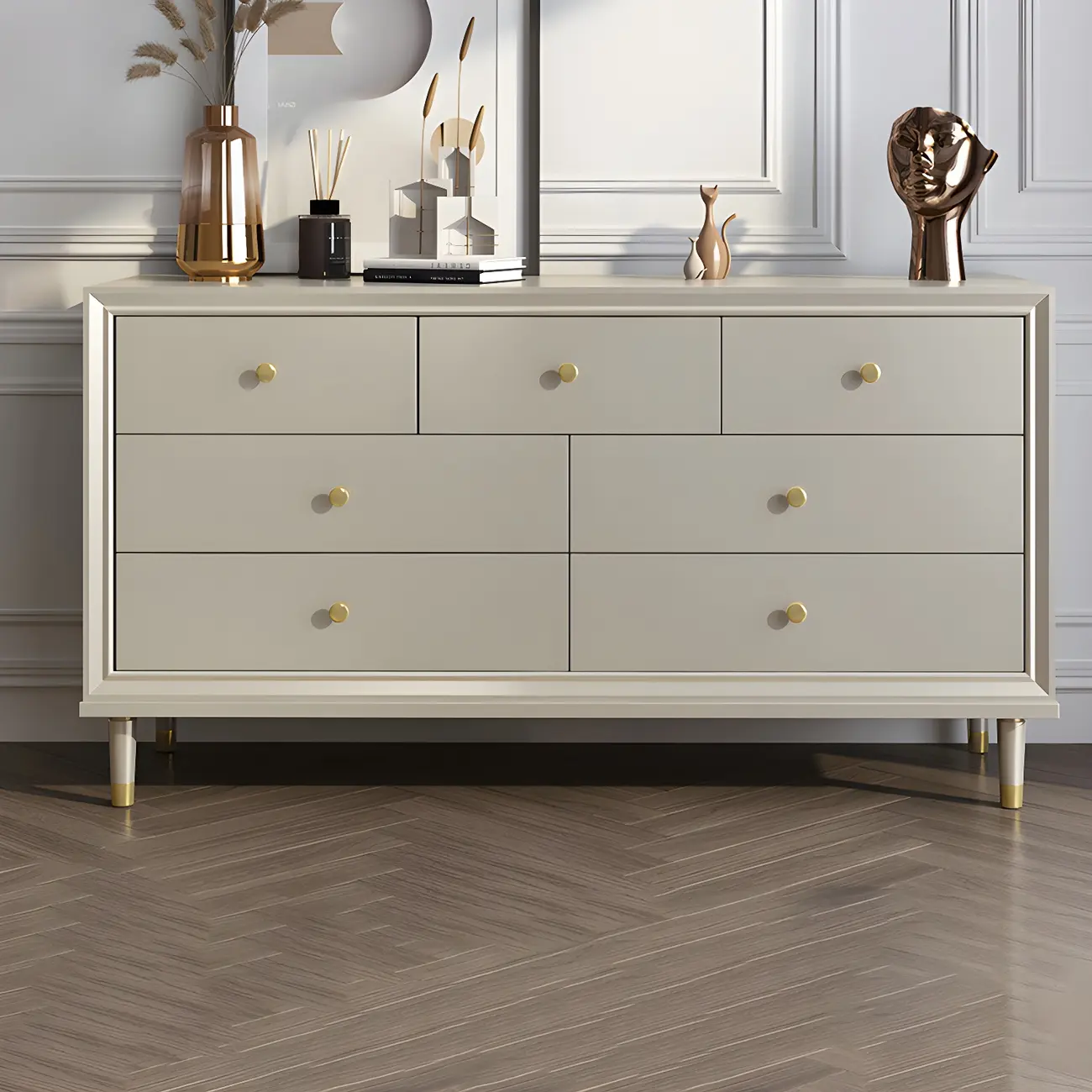 Modern Wooden Dresser with Gold Handles for Bedroom Image - 9 | homeyfad