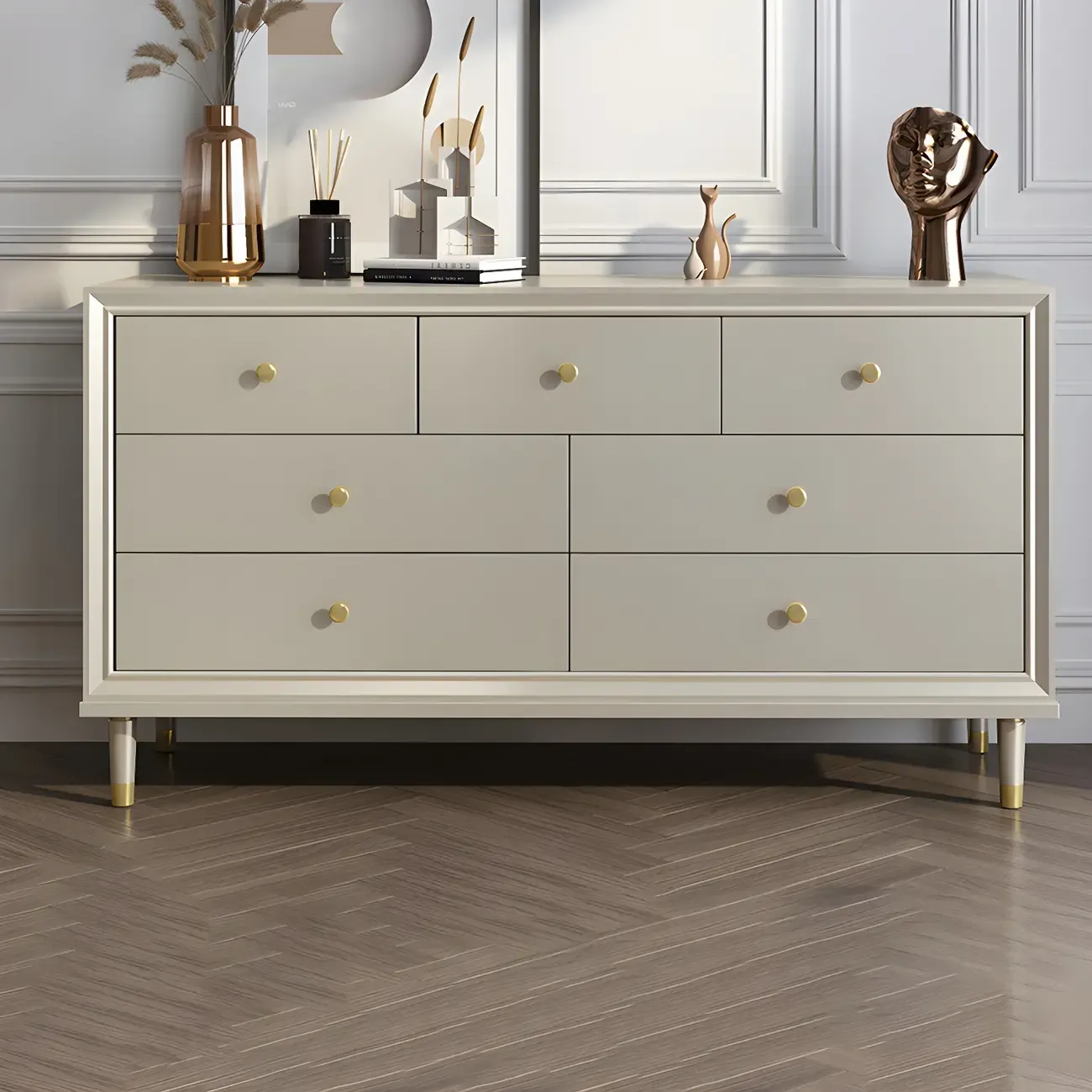 Modern Wooden Dresser with Gold Handles for Bedroom Image - 9