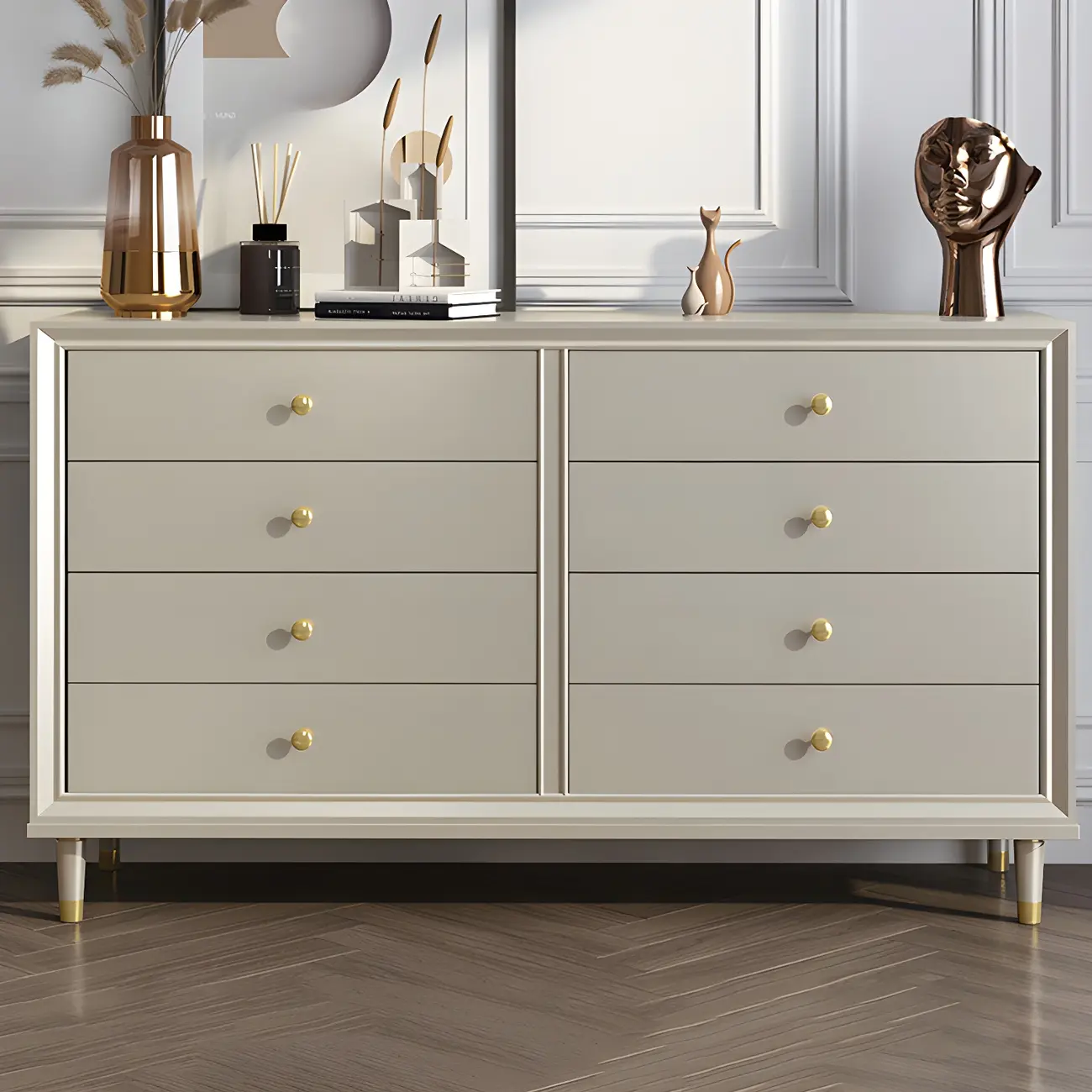 Modern Wooden Dresser with Gold Handles for Bedroom Image - 12 | homeyfad