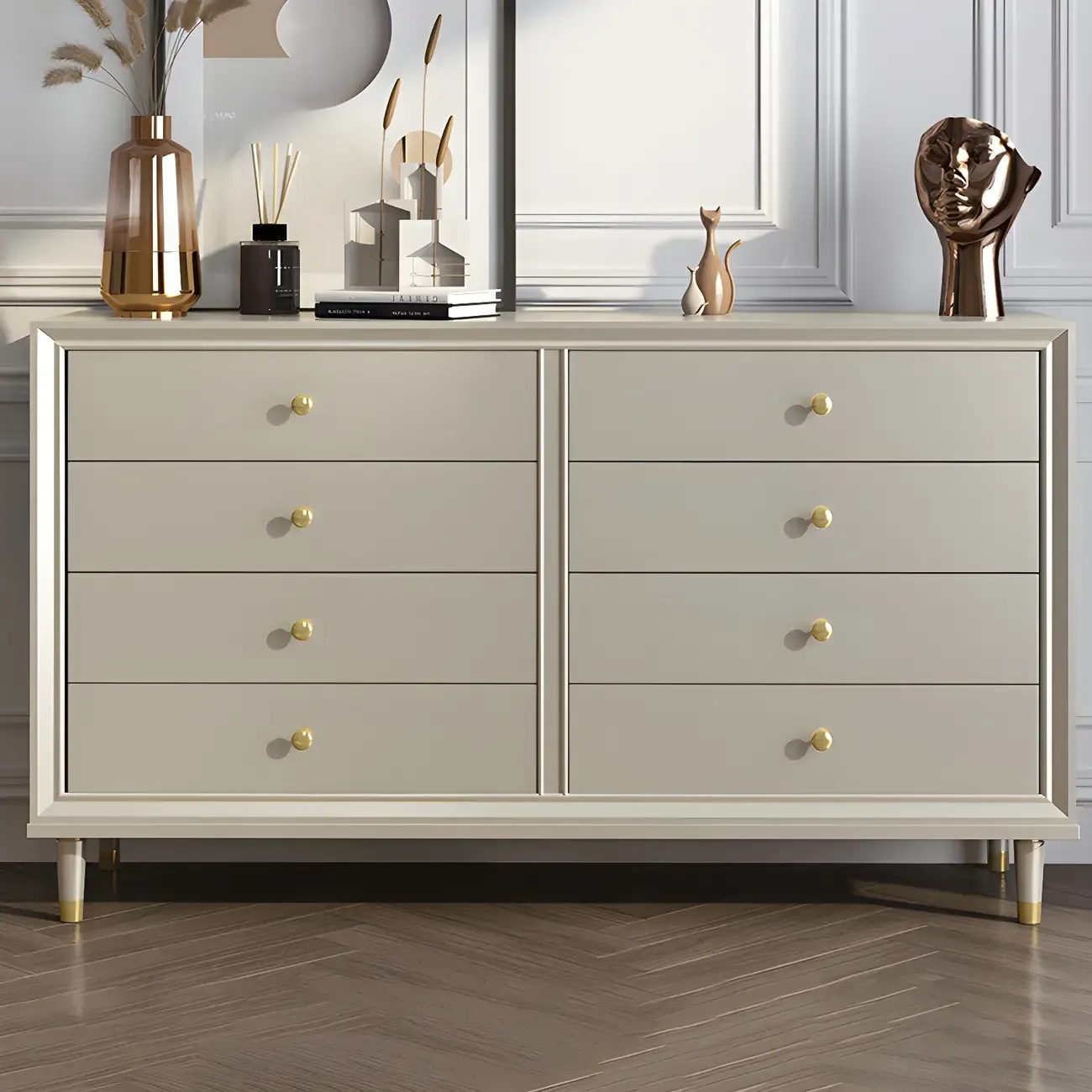 Modern Wooden Dresser with Gold Handles for Bedroom Image - 12