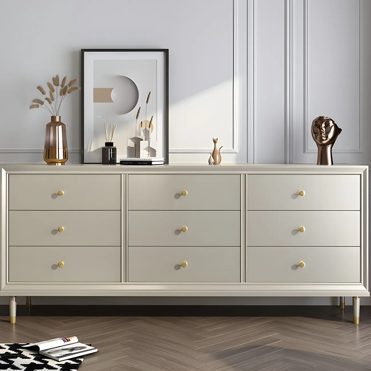 Modern Wooden Dresser with Gold Handles for Bedroom Image - 14 | homeyfad