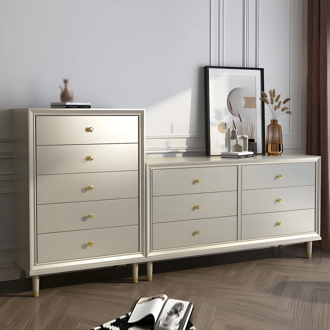 Elegant Off-White Wooden Dressers & Chests with Drawers Image - 1 | homeyfad