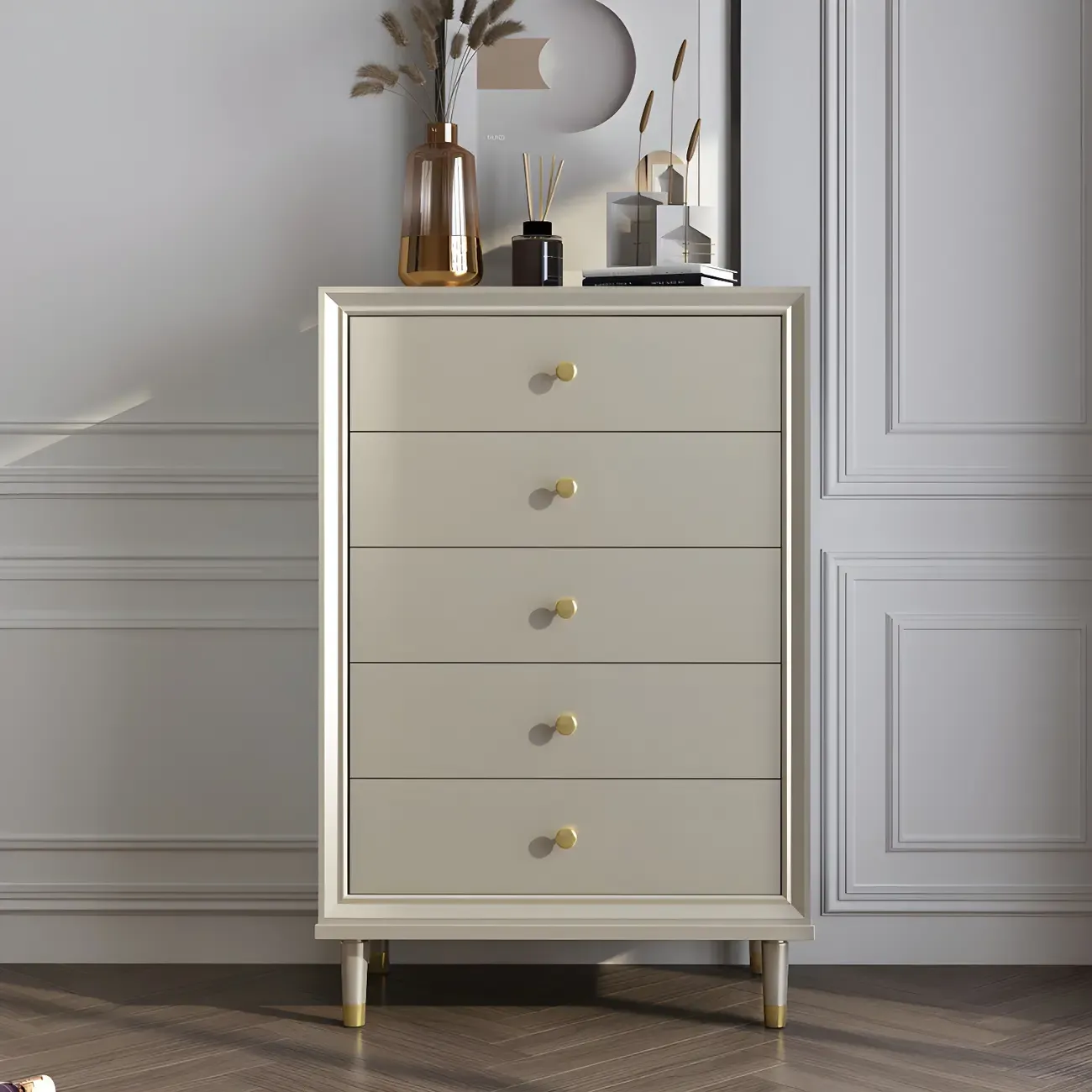 Elegant Off-White Wooden Dressers & Chests with Drawers Image - 5