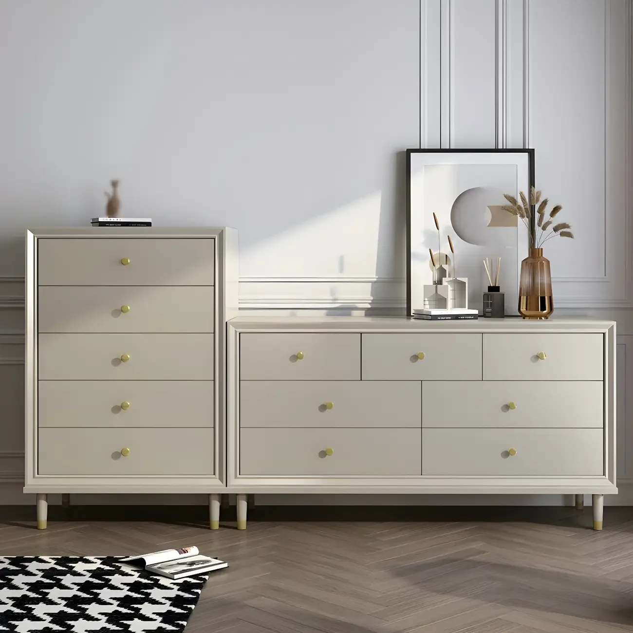 Elegant Off-White Wooden Dressers & Chests with Drawers Image - 6