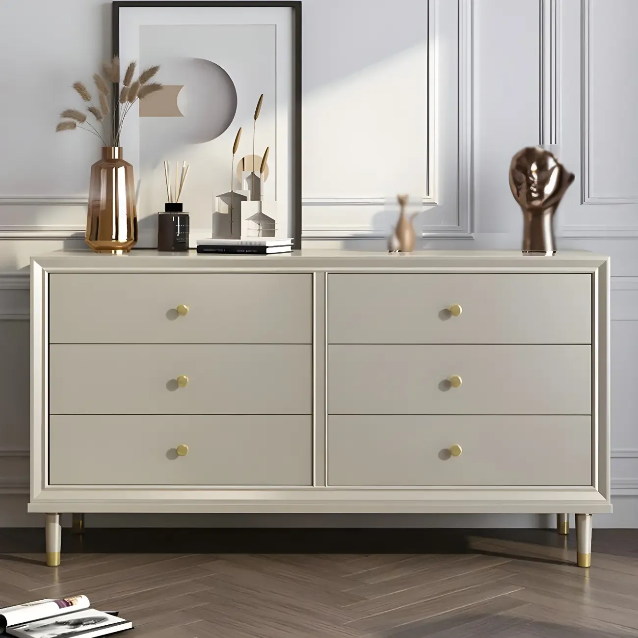 Elegant Off-White Wooden Dressers & Chests with Drawers Image - 7