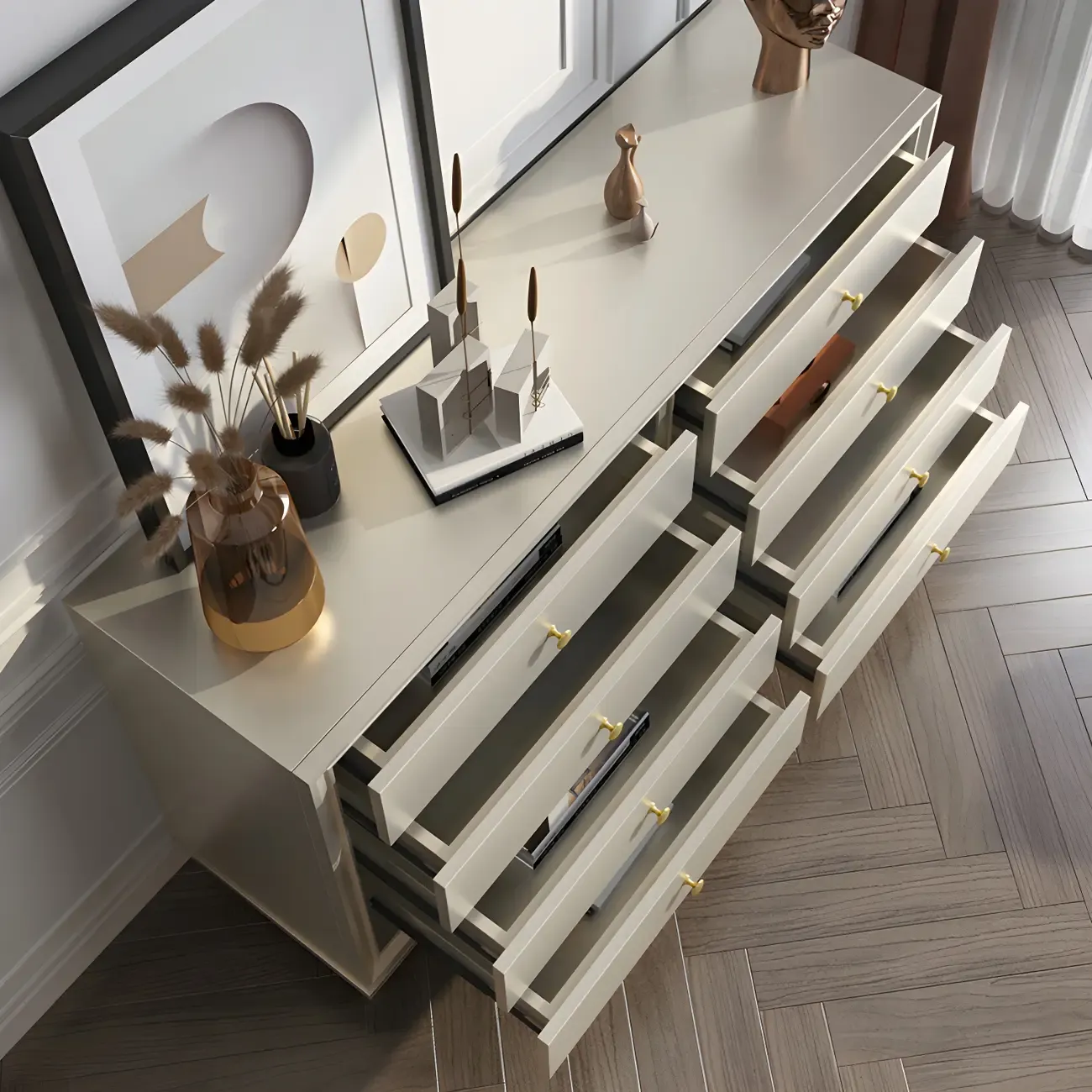 Elegant Off-White Wooden Dressers & Chests with Drawers Image - 8