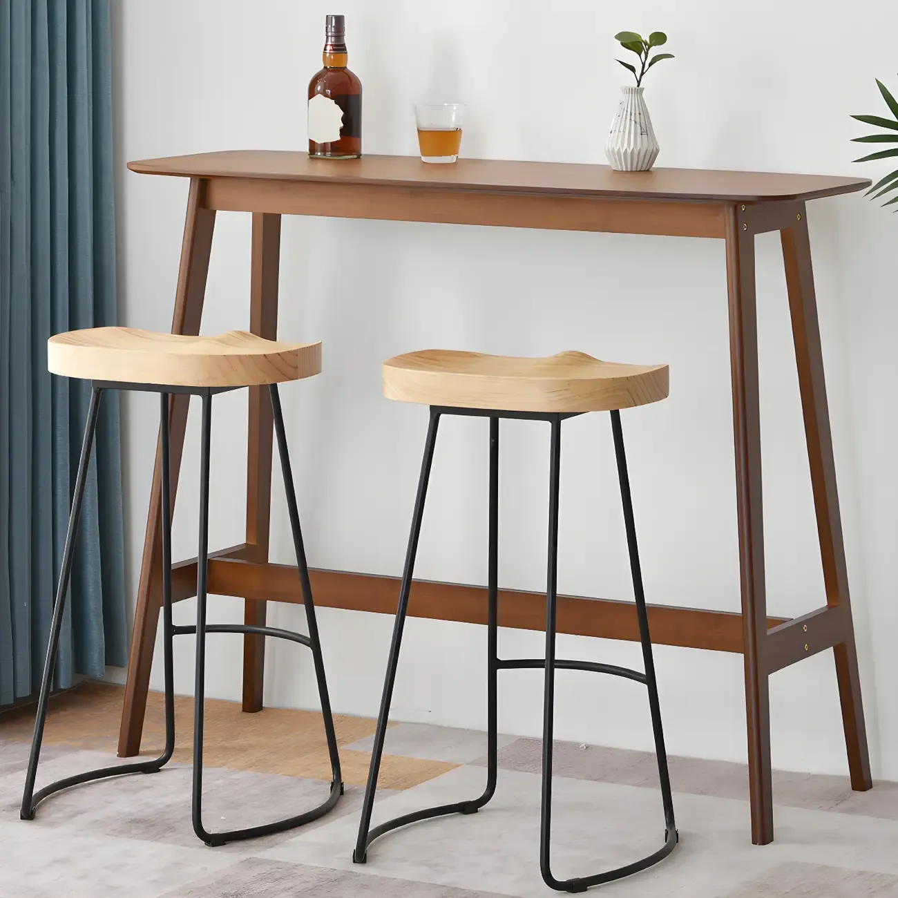 Modern Home Natural Bamboo Trestle Bar Table Image - 1