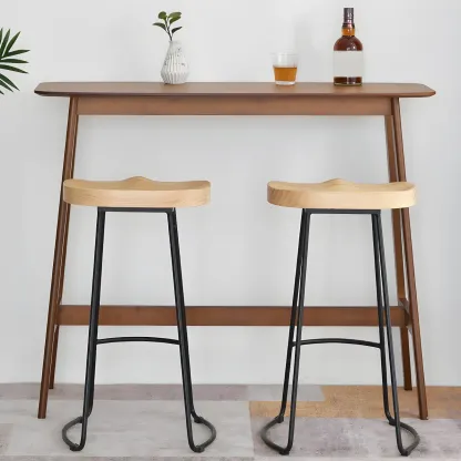 Modern Home Natural Bamboo Trestle Bar Table Image - 4