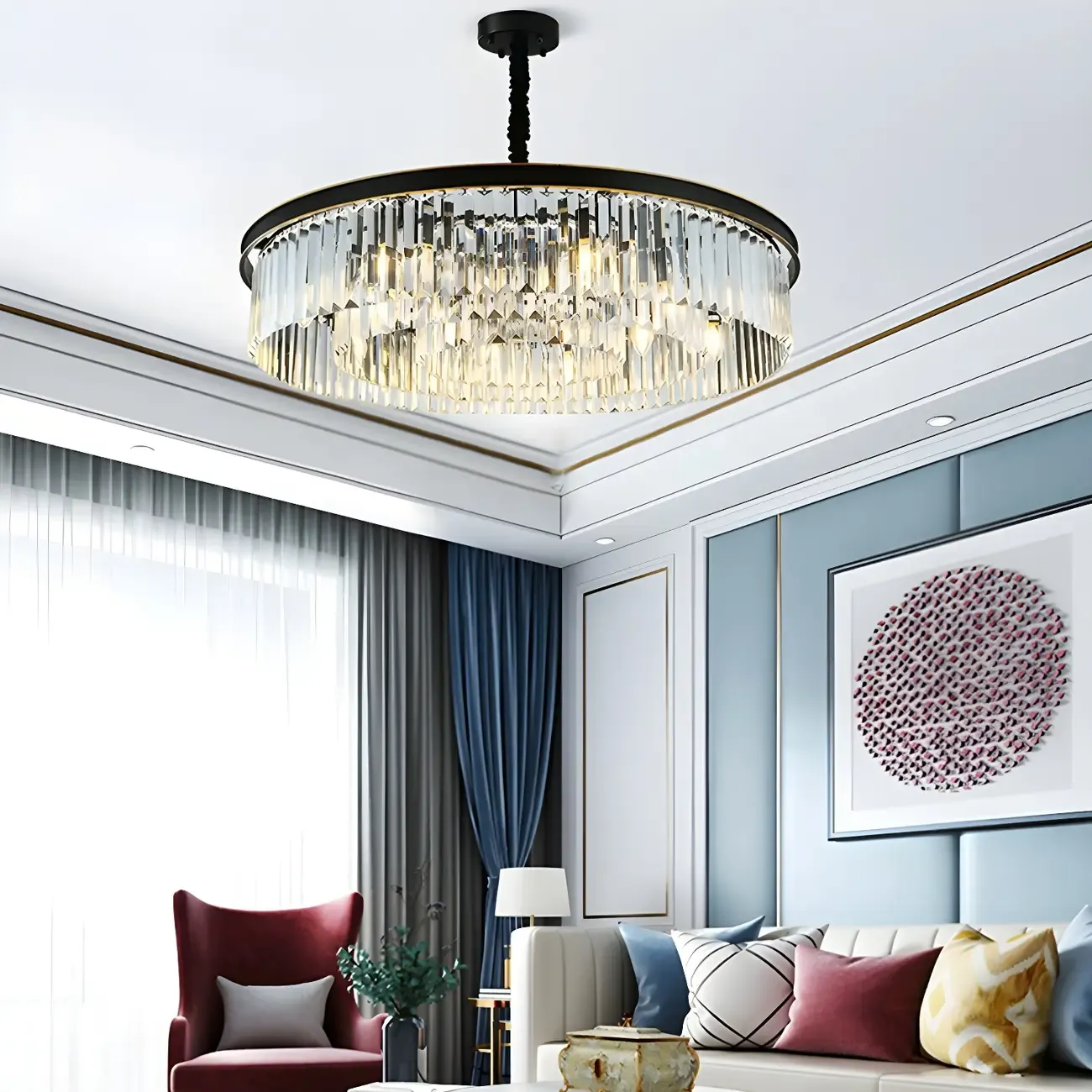 Luxury Crystal Round Modern Chandelier for Living Room Image - 3