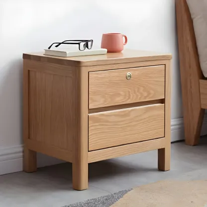 Scandinavian Oak Wood Narrow Locking Nightstand Image - 3